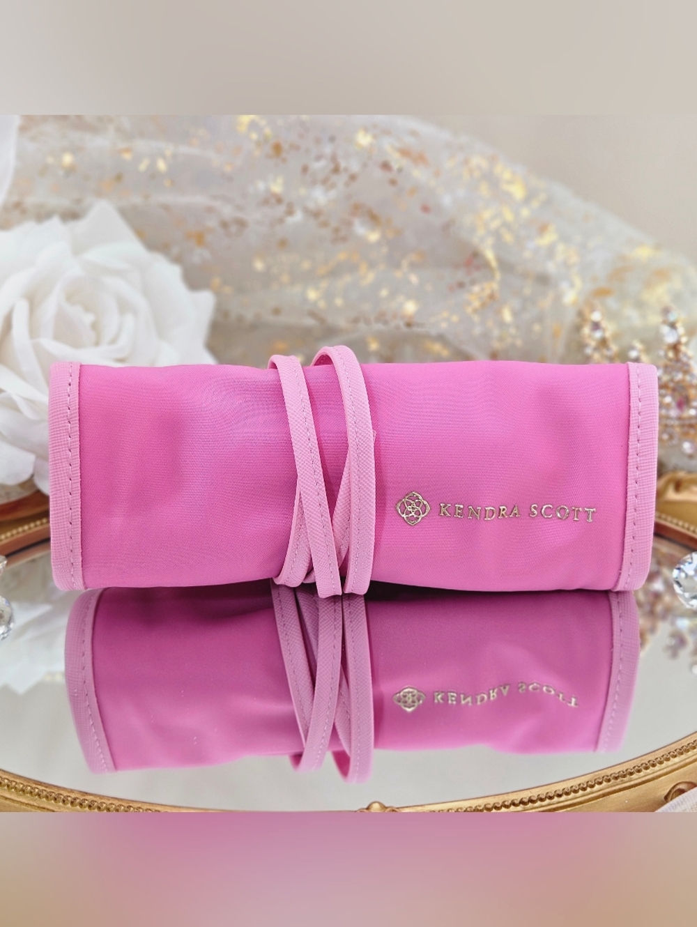 Kendra Scott Jewelry Roll Case Pink Logo Travel Jewelry Holder Carrier Storage